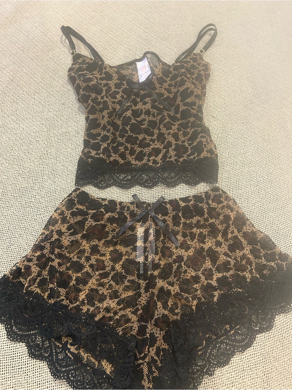 Originally $90 Leopard Lace Cami & Short Sleep Set - Black & Brown NWT